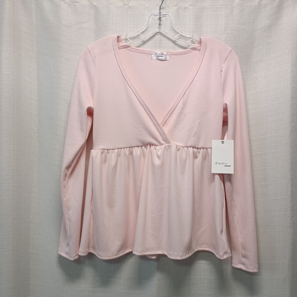 Electric Behavior Pink Babydoll Top Womens S Y2K Style Bella 90s Long Sleeve NWT